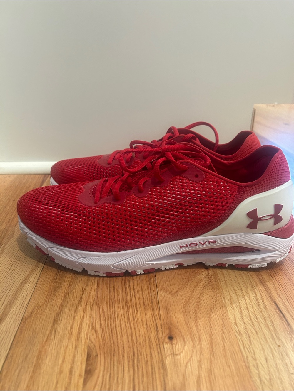 Under Armour Wisconsin Red and White HOVR Athletic Shoes